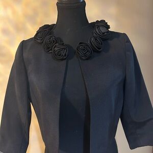 Tahari Black Rosette Collar Open-Front Jacket